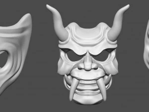 20 Mid-poly japanese traditional theatrical masks base mesh IMM brush set for Zbrush FBX and OBJ 3D Model