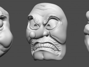 20 Mid-poly japanese traditional theatrical masks base mesh IMM brush set for Zbrush FBX and OBJ 3Dモデル