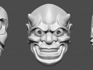20 Mid-poly japanese traditional theatrical masks base mesh IMM brush set for Zbrush FBX and OBJ 3D Model
