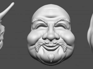 20 Mid-poly japanese traditional theatrical masks base mesh IMM brush set for Zbrush FBX and OBJ 3D Model