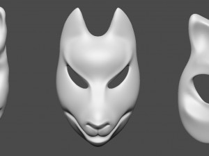 20 Mid-poly japanese traditional theatrical masks base mesh IMM brush set for Zbrush FBX and OBJ 3Dモデル