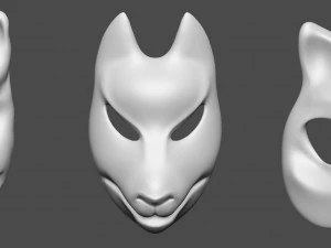20 Mid-poly japanese traditional theatrical masks base mesh IMM brush set for Zbrush FBX and OBJ 3D Model