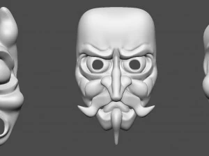 20 Mid-poly japanese traditional theatrical masks base mesh IMM brush set for Zbrush FBX and OBJ 3D Model