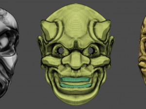 20 Mid-poly japanese traditional theatrical masks base mesh IMM brush set for Zbrush FBX and OBJ 3Dモデル