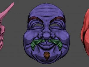20 Mid-poly japanese traditional theatrical masks base mesh IMM brush set for Zbrush FBX and OBJ 3D Model