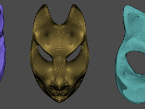 20 Mid-poly japanese traditional theatrical masks base mesh IMM brush set for Zbrush FBX and OBJ 3Dモデル
