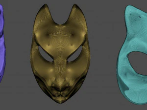 20 Mid-poly japanese traditional theatrical masks base mesh IMM brush set for Zbrush FBX and OBJ 3D Model