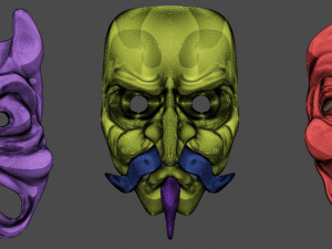 20 Mid-poly japanese traditional theatrical masks base mesh IMM brush set for Zbrush FBX and OBJ 3Dモデル