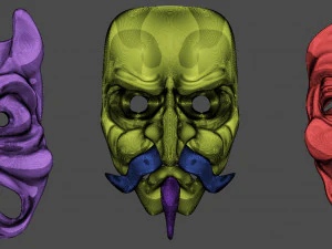 20 Mid-poly japanese traditional theatrical masks base mesh IMM brush set for Zbrush FBX and OBJ 3D Model