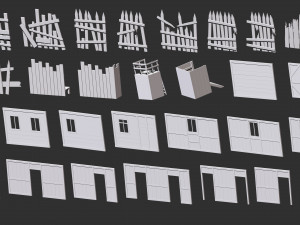 300 Low-poly wooden shed house farm or cabin parts kitbash IMM Zbrush brush set obj and fbx Modèle 3D