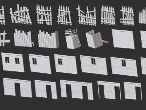 300 Low-Poly-Holzschuppen, Haus, Bauernhof oder H&uuml;tte, Teile-Kitbash IMM Zbrush-Pinselset obj und fbx 3D Modell