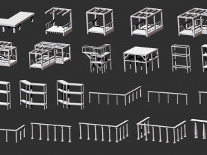 300 Low-poly wooden shed house farm or cabin parts kitbash IMM Zbrush brush set obj and fbx Modèle 3D