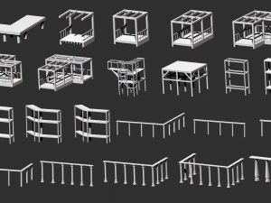 300 Low-Poly-Holzschuppen, Haus, Bauernhof oder H&uuml;tte, Teile-Kitbash IMM Zbrush-Pinselset obj und fbx 3D Modell