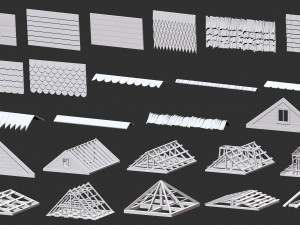 300 Low-poly wooden shed house farm or cabin parts kitbash IMM Zbrush brush set obj and fbx Modèle 3D