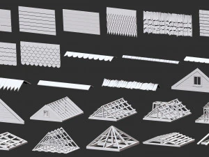 300 Low-Poly-Holzschuppen, Haus, Bauernhof oder H&uuml;tte, Teile-Kitbash IMM Zbrush-Pinselset obj und fbx 3D Modell