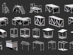300 Low-poly wooden shed house farm or cabin parts kitbash IMM Zbrush brush set obj and fbx Modèle 3D