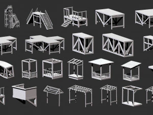 300 Low-Poly-Holzschuppen, Haus, Bauernhof oder H&uuml;tte, Teile-Kitbash IMM Zbrush-Pinselset obj und fbx 3D Modell