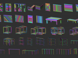 300 Low-poly wooden shed house farm or cabin parts kitbash IMM Zbrush brush set obj and fbx Modèle 3D