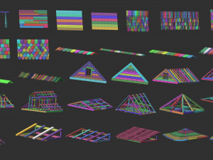 300 Low-poly wooden shed house farm or cabin parts kitbash IMM Zbrush brush set obj and fbx Modèle 3D
