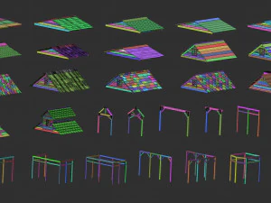 300 Low-Poly-Holzschuppen, Haus, Bauernhof oder H&uuml;tte, Teile-Kitbash IMM Zbrush-Pinselset obj und fbx 3D Modell