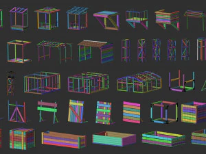 300 Low-Poly-Holzschuppen, Haus, Bauernhof oder H&uuml;tte, Teile-Kitbash IMM Zbrush-Pinselset obj und fbx 3D Modell