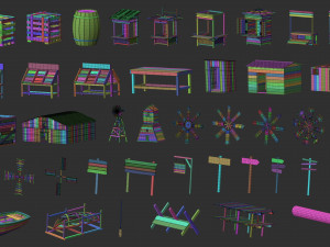 300 Low-poly wooden shed house farm or cabin parts kitbash IMM Zbrush brush set obj and fbx Modèle 3D
