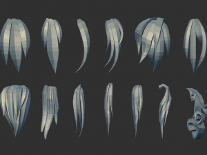 45 Female cartoon character hair strand and parts low poly IMM brush set for Zbrush fbx and obj Model 3D