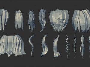 45 Female cartoon character hair strand and parts low poly IMM brush set for Zbrush fbx and obj Model 3D