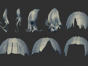 45 Female cartoon character hair strand and parts low poly IMM brush set for Zbrush fbx and obj Model 3D