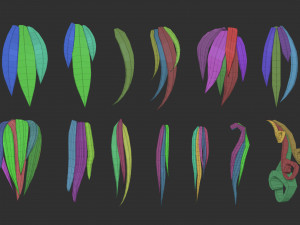 45 Female cartoon character hair strand and parts low poly IMM brush set for Zbrush fbx and obj Model 3D