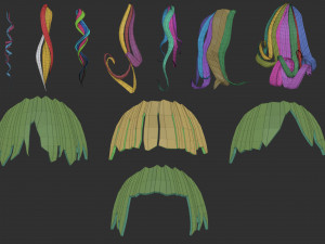 45 Female cartoon character hair strand and parts low poly IMM brush set for Zbrush fbx and obj Model 3D