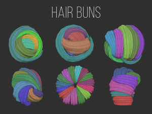 45 Female cartoon character hair strand and parts low poly IMM brush set for Zbrush fbx and obj Model 3D