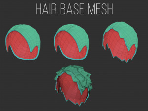 45 Female cartoon character hair strand and parts low poly IMM brush set for Zbrush fbx and obj Model 3D