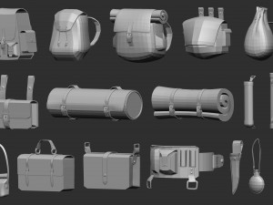 35 Low poly bags backpacks and pouches base mesh IMM brush set for Zbrush FBX and OBJ files 3D-Modell