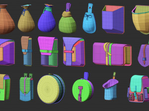 35 Low poly bags backpacks and pouches base mesh IMM brush set for Zbrush FBX and OBJ files 3D-Modell
