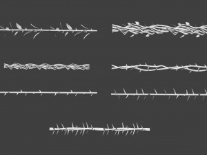 15 Low poly vine and thorns floral IMM curve brush set for Zbrush Model 3D