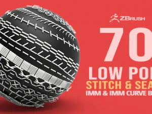 70 Low poly stitch sewing seams ornament IMM and IMM curve brushes for Zbrush 3D Model