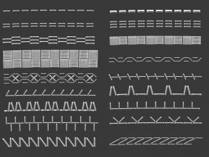 70 Low poly stitch sewing seams ornament IMM and IMM curve brushes for Zbrush 3D Model