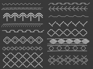 70 Low poly stitch sewing seams ornament IMM and IMM curve brushes for Zbrush 3D Model