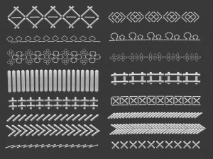 70 Low poly stitch sewing seams ornament IMM and IMM curve brushes for Zbrush 3D Model