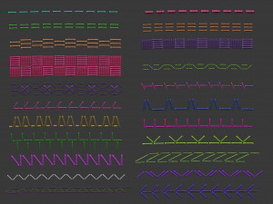70 Low poly stitch sewing seams ornament IMM and IMM curve brushes for Zbrush Modèle 3D