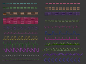 70 Low poly stitch sewing seams ornament IMM and IMM curve brushes for Zbrush 3D Model