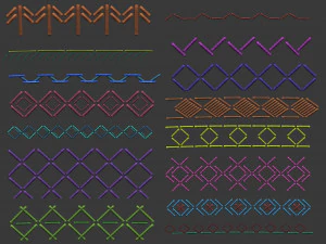 70 Low poly stitch sewing seams ornament IMM and IMM curve brushes for Zbrush 3D Model