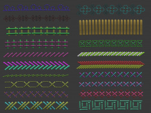 70 Low poly stitch sewing seams ornament IMM and IMM curve brushes for Zbrush Modèle 3D