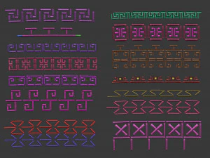 70 Low poly stitch sewing seams ornament IMM and IMM curve brushes for Zbrush 3D Model