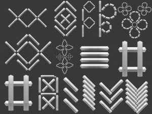 70 Low poly stitch sewing seams ornament IMM and IMM curve brushes for Zbrush Modèle 3D