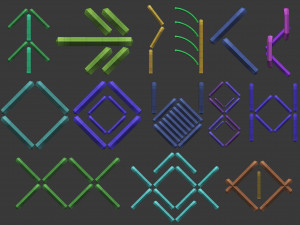 70 Low poly stitch sewing seams ornament IMM and IMM curve brushes for Zbrush Modèle 3D