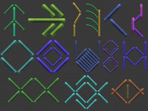 70 Low poly stitch sewing seams ornament IMM and IMM curve brushes for Zbrush 3D Model