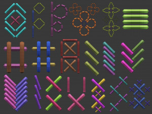 70 Low poly stitch sewing seams ornament IMM and IMM curve brushes for Zbrush Modèle 3D