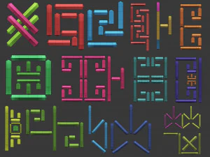 70 Low poly stitch sewing seams ornament IMM and IMM curve brushes for Zbrush 3D Model